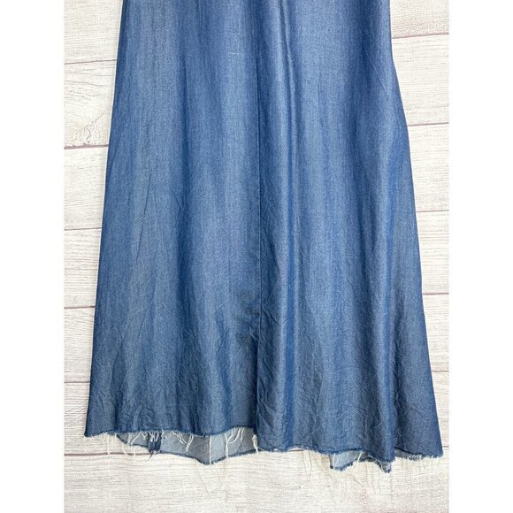 Zara Trafaluc Denim Makers Navy V-neck Raw Hem Maxi Dress Size X-Small - Picture 5 of 10